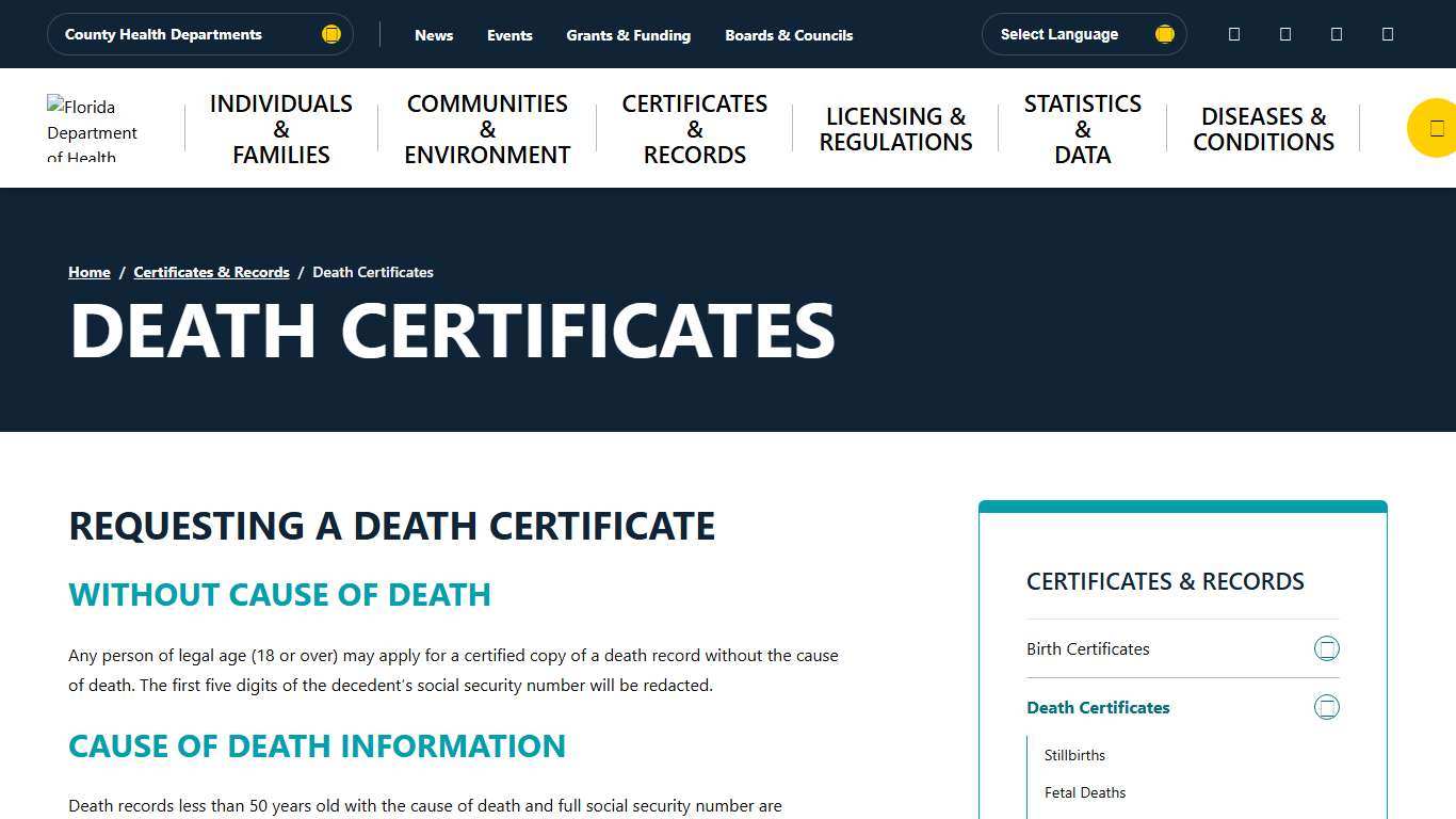 Death Certificates - Florida Department of Health